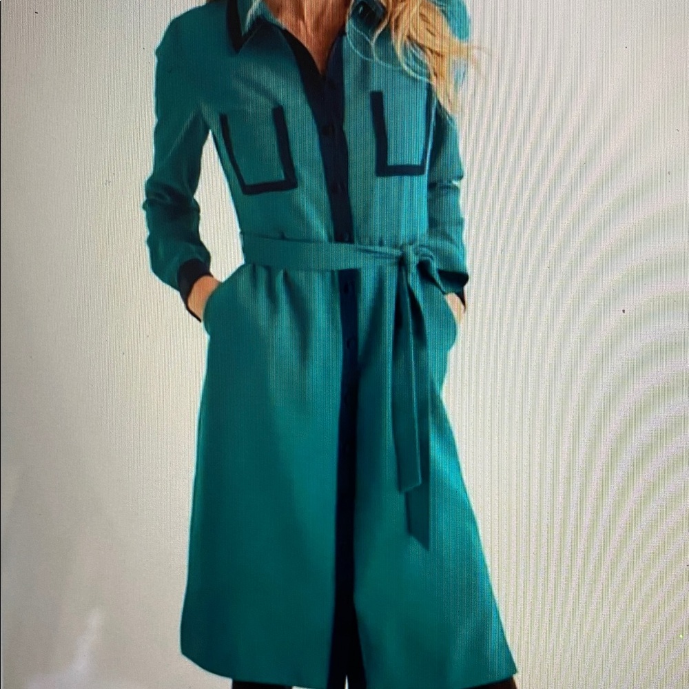 Boden Rachel Shirt Button Down Teal Long Sleeve Belted Long Dress Size 12